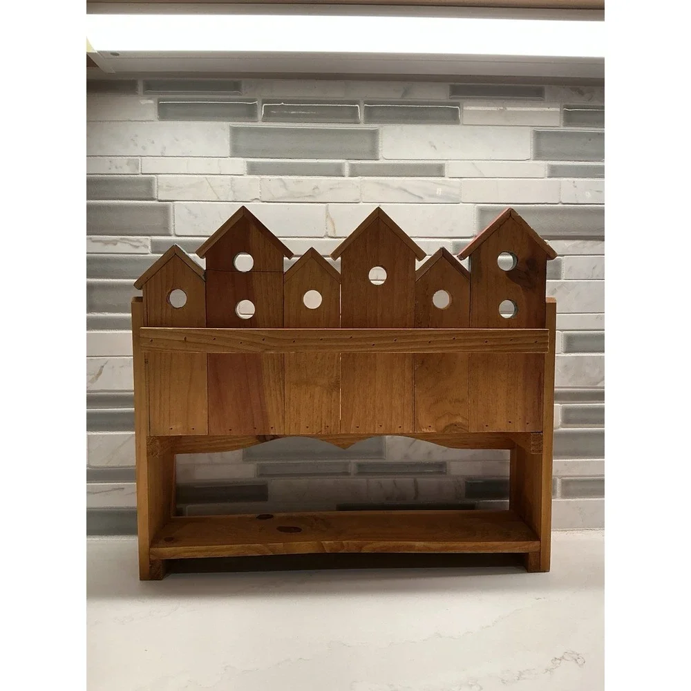 Boyds Wooden Birdhouse Bench Decorative Collectible Brown Blue Red